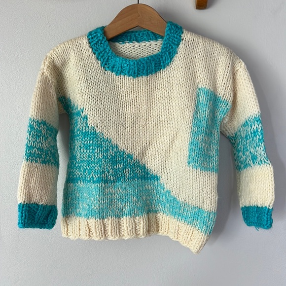 Other - SOLD vintage colorblock hand knit sweater , approx 2T